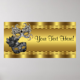Elegante zwart-gouden maskeradefeestbanner poster
