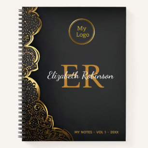 Elegante zwart gouden moderne chic zakelijk logo notitieboek