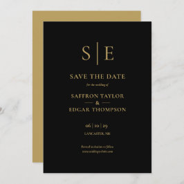 Elegante zwart-gouden monogram bruiloft save the date