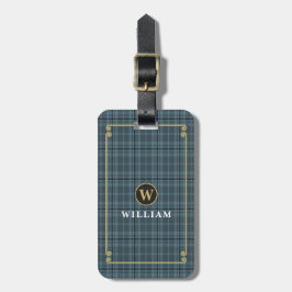 Elegante zwart-gouden monogram ruitje geruit bagagelabel