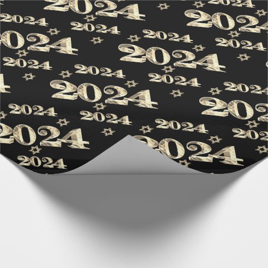 Elegante zwart-gouden nummers Gelukkig Nieuwjaar 2 Cadeaupapier (Hoek)