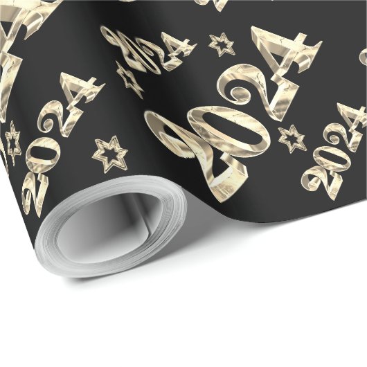 Elegante zwart-gouden nummers Gelukkig Nieuwjaar 2 Cadeaupapier (Rol Hoek)