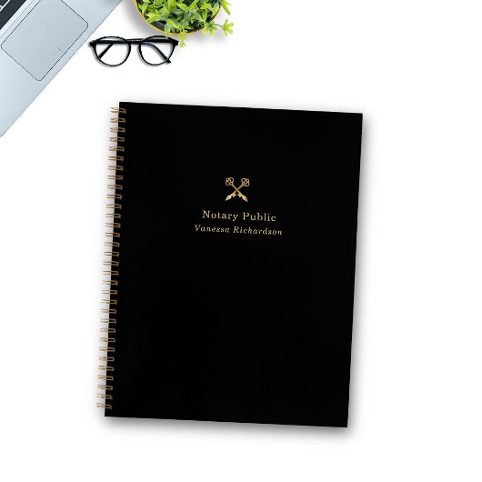 Elegante Zwart & Gouden Pen Logo Moderne Notaris Notitieboek