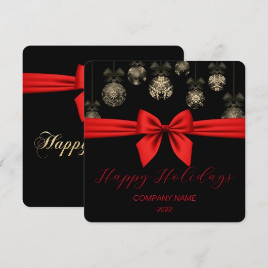 Elegante zwart-gouden, rode lint vakantie Kaart (Voorkant / Achterkant)
