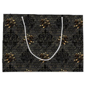 Elegante zwart gouden rozen damast gothic groot cadeauzakje (Achterkant)