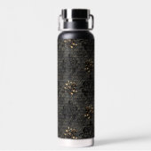 Elegante zwart gouden rozen damast gothic waterfles (Achterkant)