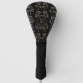Elegante zwart & gouden Rozen monogram Golfheadcover (Voorkant)