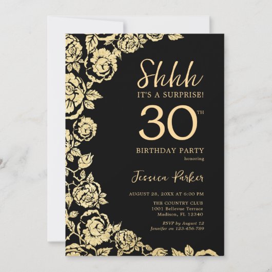 Elegante zwart gouden Rozen verrassen 30e verjaard Kaart (Voorkant)
