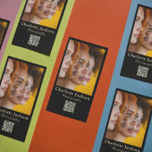 Elegante zwart-gouden script foto en QR-code Visitekaartje