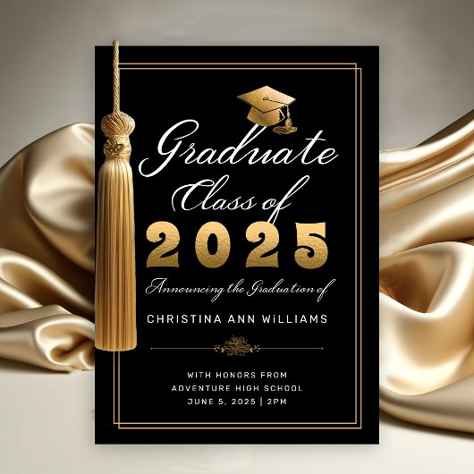 Elegante zwart gouden scriptklasse van 2025 Afstud Aankondiging
