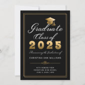 Elegante zwart gouden scriptklasse van 2025 Afstud Aankondiging (Voorkant)