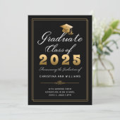Elegante zwart gouden scriptklasse van 2025 Afstud Aankondiging (Staand voorkant)