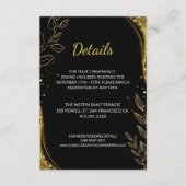 Elegante zwart gouden trouwblad ontwerpdetails informatiekaartje (Voorkant)