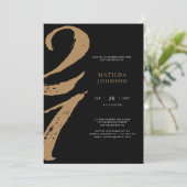 Elegante zwart-gouden typografie 21ste verjaardag kaart (Staand voorkant)