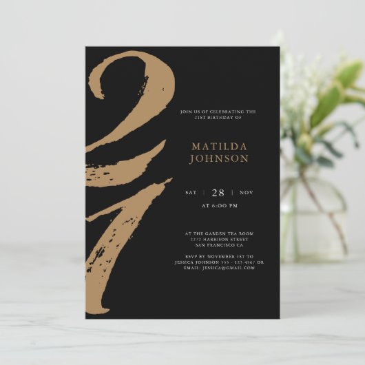 Elegante zwart-gouden typografie 21ste verjaardag kaart (Staand voorkant)