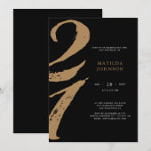 Elegante zwart-gouden typografie 21ste verjaardag kaart (Voorkant / Achterkant)