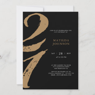 Elegante zwart-gouden typografie 21ste verjaardag kaart