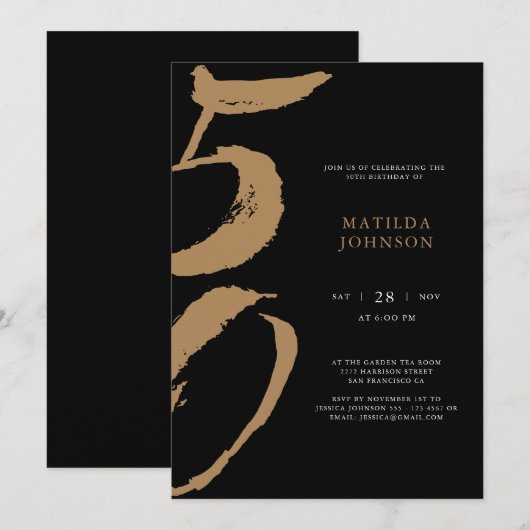 Elegante zwart-gouden typografie 50ste verjaardag kaart (Voorkant / Achterkant)
