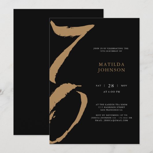 Elegante zwart-gouden typografie 70ste verjaardag kaart (Voorkant / Achterkant)
