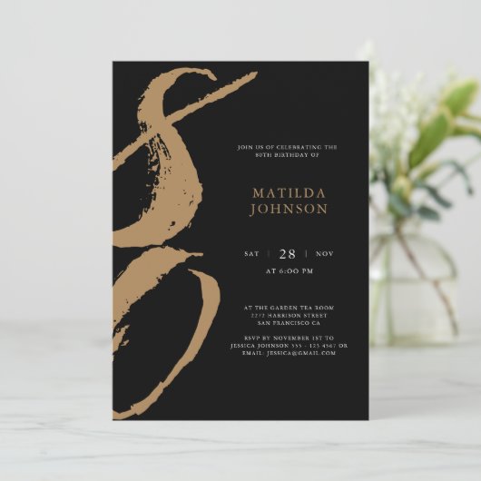 Elegante zwart-gouden typografie 80ste verjaardag kaart (Staand voorkant)