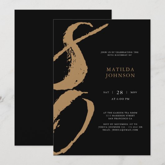 Elegante zwart-gouden typografie 80ste verjaardag kaart (Voorkant / Achterkant)