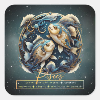 Elegante zwart gouden vis Zodiac teken Vissen Vierkante Sticker