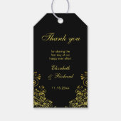 Elegante zwart gouden wervelingen dank u cadeaulabel (Voorkant)