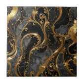 Elegante zwart-gouden wervelingen met marmeren acc tegeltje (Voorkant)
