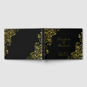 Elegante zwart gouden wervelingen script bruiloft gastenboek (Volledig)