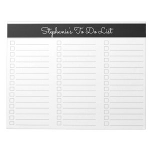 Elegante Zwart Grijs 8.5x11 Drie Kolommen Checklis Notitieblok