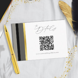 Elegante Zwart Grijs Gouden Streep QR Code Trouwen Informatiekaartje