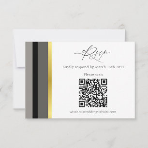 Elegante Zwart Grijs Gouden Streep QR Code Trouwen RSVP Kaartje