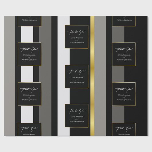 Elegante zwart grijs gouden strepen typografie bru cadeaupapier (Vlak)