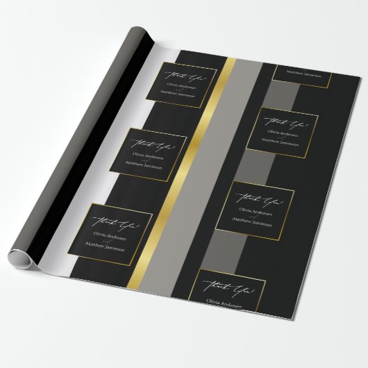 Elegante zwart grijs gouden strepen typografie bru cadeaupapier (Uitgerold)