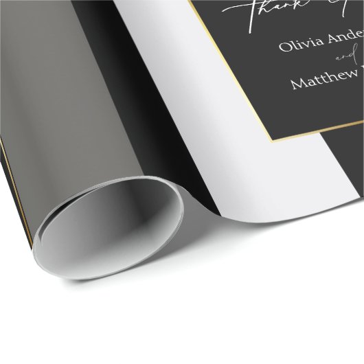 Elegante zwart grijs gouden strepen typografie bru cadeaupapier (Rol Hoek)