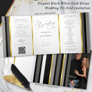 Elegante zwart grijs gouden strepen typografie bru drieluik kaart