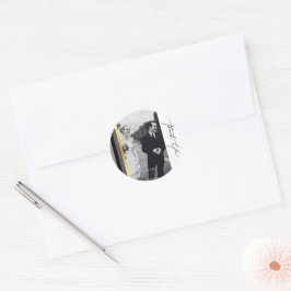 Elegante zwart grijs gouden strepen typografie bru ronde sticker