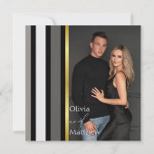 Elegante zwart grijs gouden strepen typografie bru save the date (Achterkant)