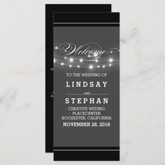 Elegante zwart grijs wit bruiloft programma's (Voorkant / Achterkant)