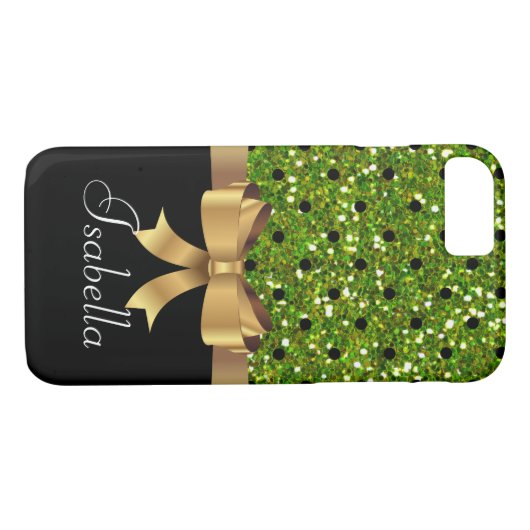 Elegante Zwart groene polka stippen gouden boog mo Case-Mate iPhone Case (Achterkant (Horizontaal))