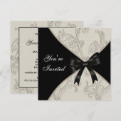 Elegante Zwart Ivoor Feest Uitnodigingen (Voorkant / Achterkant)