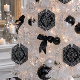 Elegante Zwart Kristallen Kerst Hexagoon  Glas Ornament