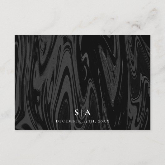 Elegante zwart marmer bruiloft informatie informatiekaartje (Achterkant)