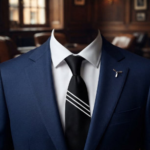 Elegante Zwart met 3 Witte Strepen Stropdas