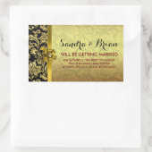 Elegante zwart & metallic gouden damast rechthoekige sticker (Tas)