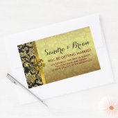 Elegante zwart & metallic gouden damast rechthoekige sticker (Envelop)