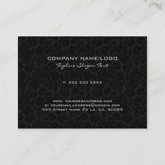 Elegante zwart & Metallic zilver bloemdamast 2 Visitekaartje (Achterkant)