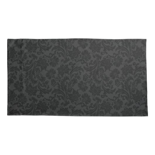 Elegante zwart monochromatische bloemdamast kussensloop (Achterkant)