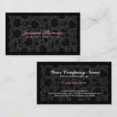 Elegante zwart monochromatische bloemdamast visitekaartje (Voorkant / Achterkant)