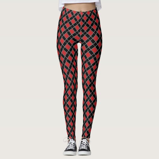 Elegante Zwart Rode Geruite Leggings (Voorkant)